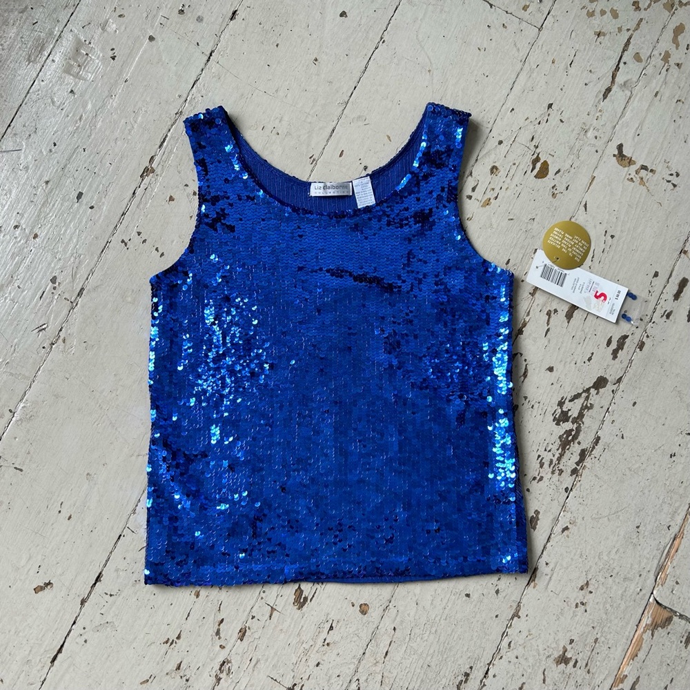Liz Claiborne Patriotic Royal Blue Sequin Shell Tank Top NWT
